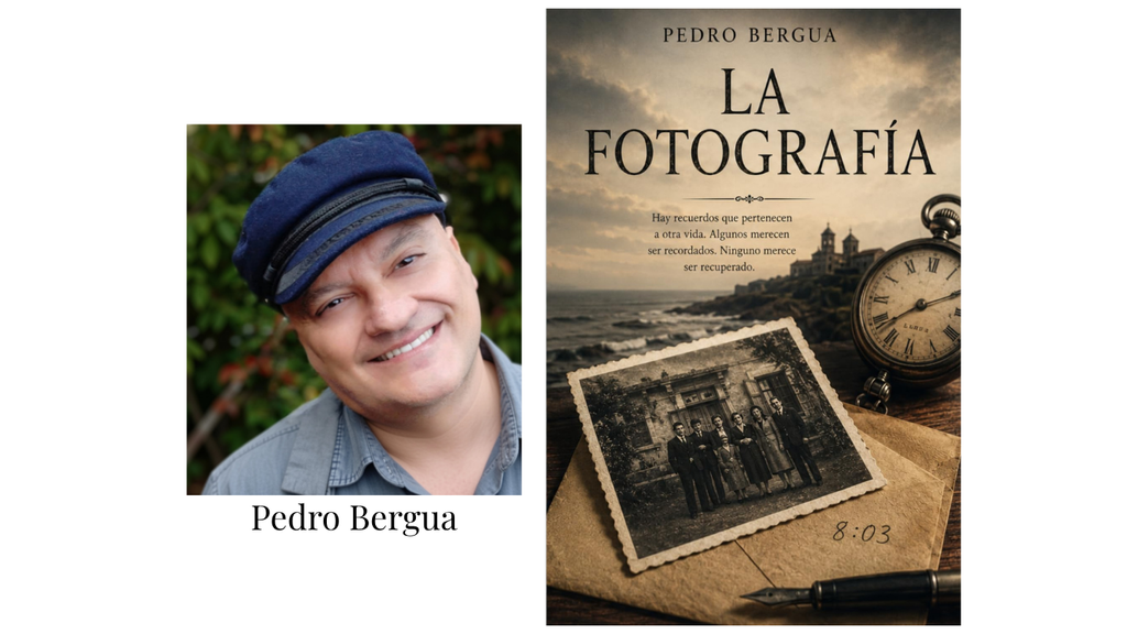 Pedro Bergua y la portada de su novela La fotografía
